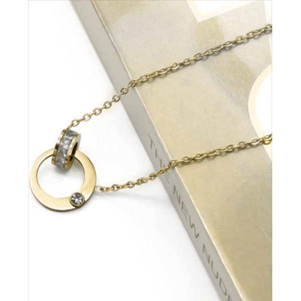 Roman Double Ring Pendant Necklace - Where History Meets Modern Sparkle - Gold