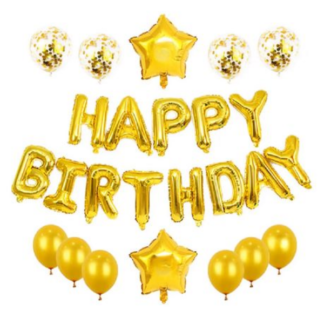 Golden Sparkle Happy Birthday Balloon and Banner Decoration Pack - 25-Piece
