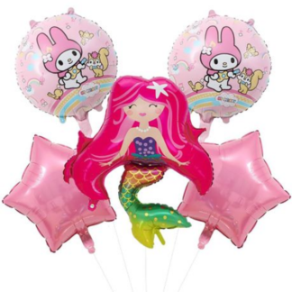 Whimsical Birthday Party Kit: 5 Pieces of Oceanic Fun with Mermaid Balloon.