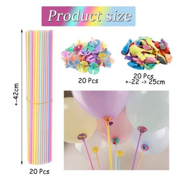 Pastel Colored Balloons Pack with Sticks and Holders for Party Decor - 20 Piece - Image 7