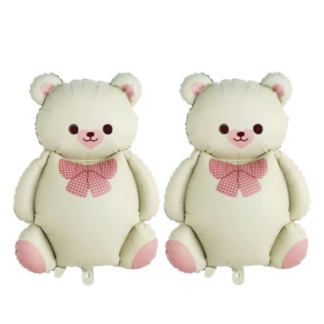 Cuddly Teddy Bear Balloons - 2 Pack of 3D Foil Balloons - Cream White