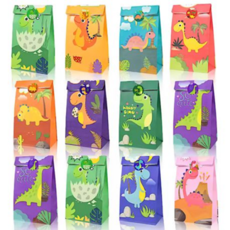 Roar with Fun -24-Piece Dinosaur Paper Gift & Party Favour Bags with Stickers