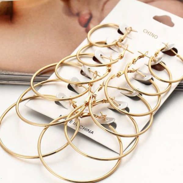6 Pairs Exaggerated Hoop Earrings for Ladies & Girls