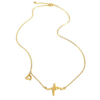Beat of Love: Heartbeat Necklace in Gold or Silver Stainless Steel - Gold