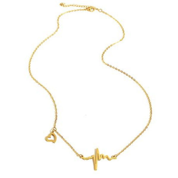 Beat of Love: Heartbeat Necklace in Gold or Silver Stainless Steel - Gold
