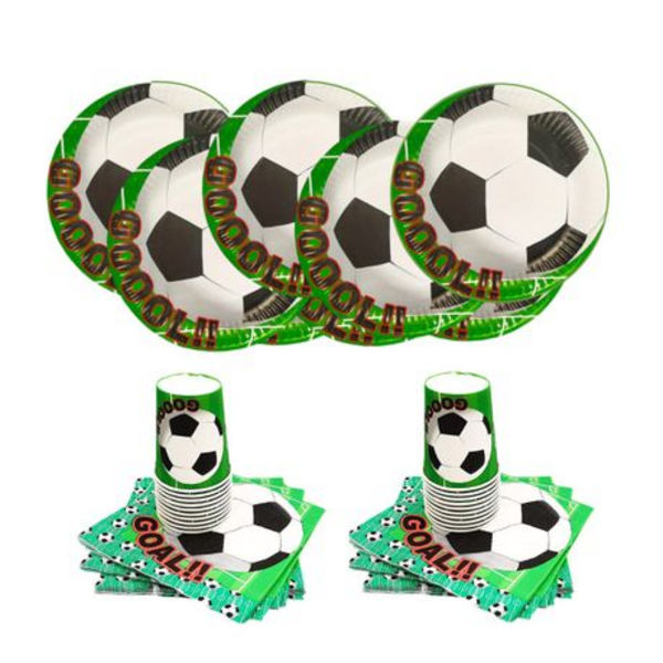 60-Piece Soccer GOAL Themed Disposable Partyware Set for 20 Guests