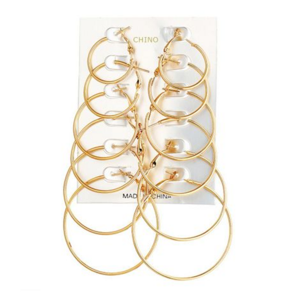 6 Pairs Exaggerated Hoop Earrings for Ladies & Girls