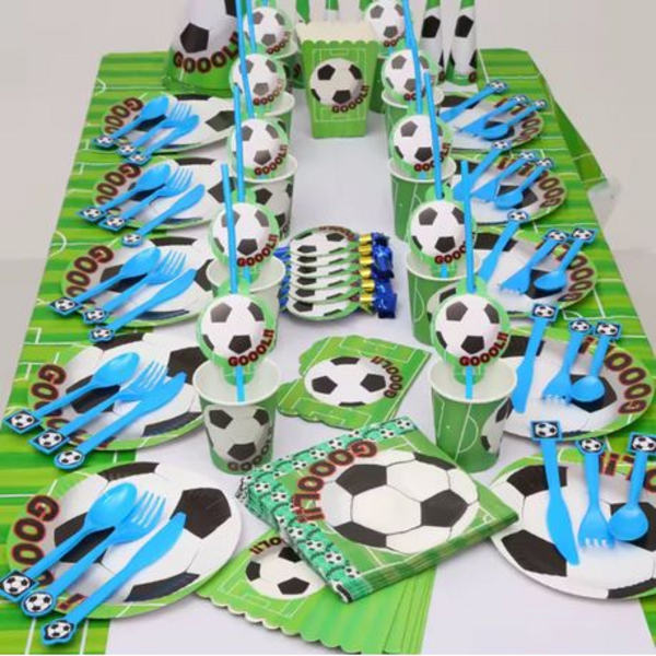 60-Piece Soccer GOAL Themed Disposable Partyware Set for 20 Guests