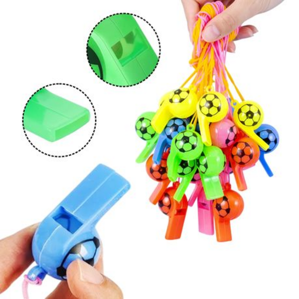 Whistle Stop Party Fun: 12 Pack of Colorful Soccer Whistles Non-Stop Noise