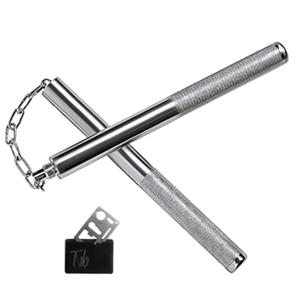 Tvb Dual Silver Steel Nunchuck Baton Stick for Training or Self Defence