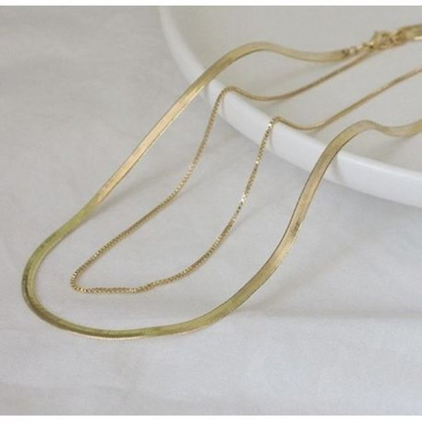 Chino "Gold" or "Silver" Herringbone Necklace Choker with Snake Chain - Image 8