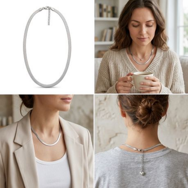 Necklace Choker Chain 45cm - Flat Snake / Herringbone - in Gold or Silver - Image 7