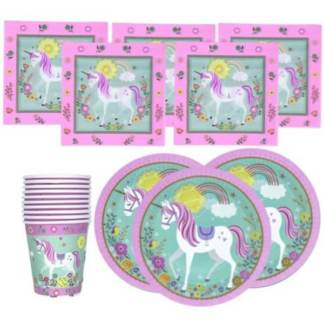 The Fun Store Magical Party Essentials Unicorn & Rainbow Tableware Set of 60 Pieces