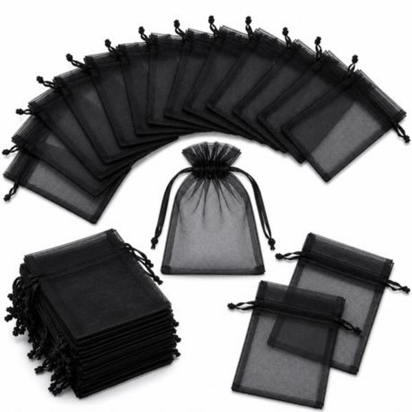50 Organza 7cm × 9cm Bags in White, Black, Gold, Silver, Black and Red
