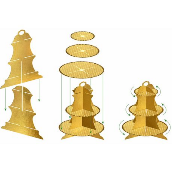 2 x Cupcake Cake Stand - 3-Tier Foil Covered Cardboard in Gold or Silver - Image 7