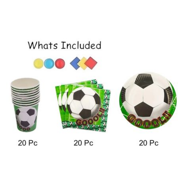 60-Piece Soccer GOAL Themed Disposable Partyware Set for 20 Guests