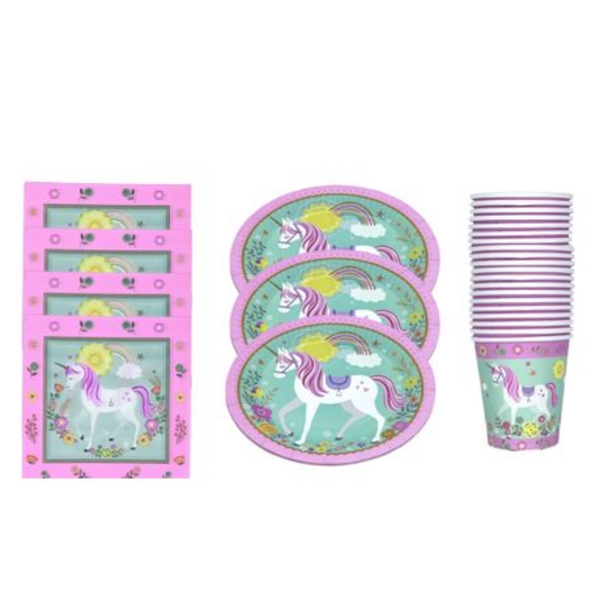The Fun Store Magical Party Essentials Unicorn & Rainbow Tableware Set of 60 Pieces