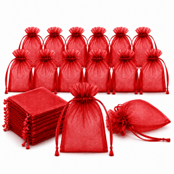 100 Organza 13cm x 18cm Bags in White, Black, Gold, Silver, Black and Red - Image 34