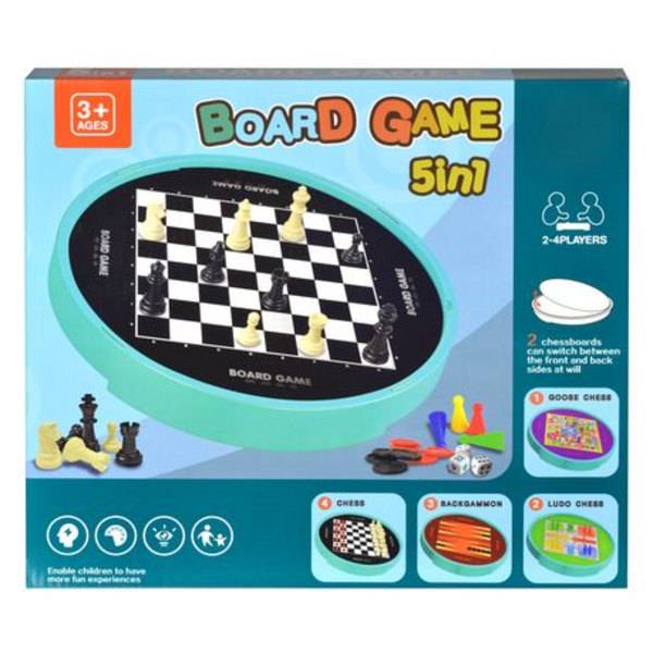 5-in-1 Family Fun Board Games - Chess, Checkers, Backgammon, Ludo & Goose - Image 2
