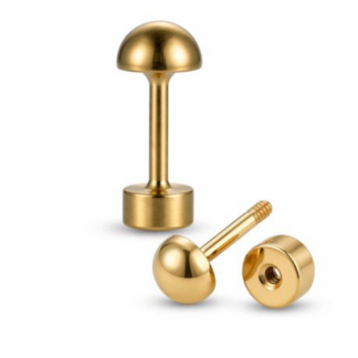 Stud Earrings - Screw Back Half Dome / Ball Shape in Gold or Silver Steel