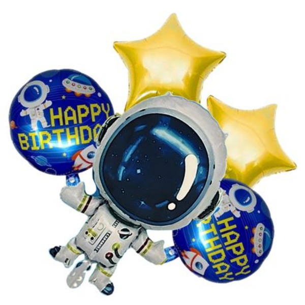5-Piece Astronaut and Space Happy Birthday Themed Foil Balloon Decoration Set
