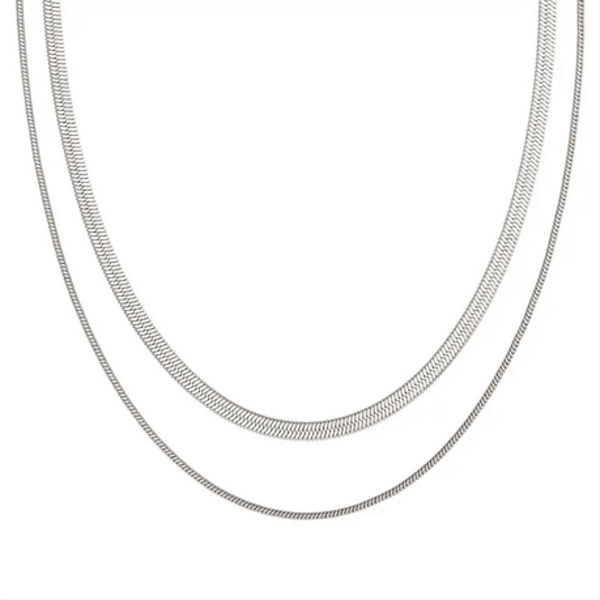 Chino "Gold" or "Silver" Herringbone Necklace Choker with Snake Chain - Image 6