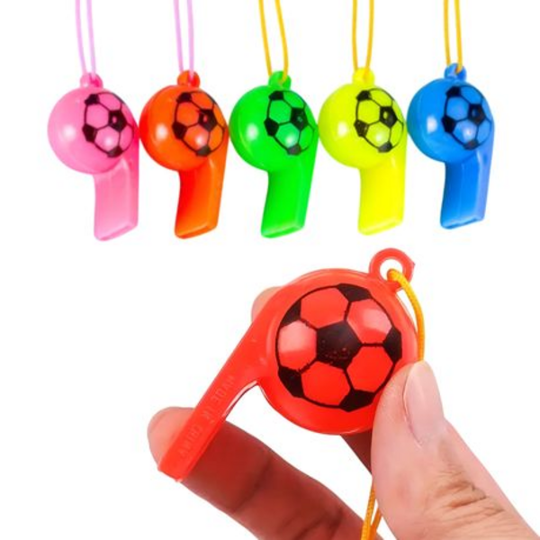Whistle Stop Party Fun: 12 Pack of Colorful Soccer Whistles Non-Stop Noise