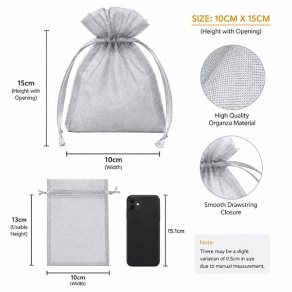 100 Organza 13cm x 18cm Bags in White, Black, Gold, Silver, Black and Red - Image 31