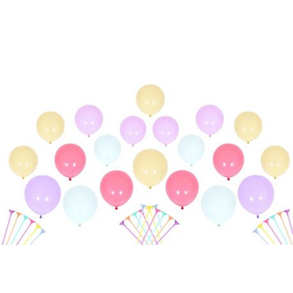 Pastel Colored Balloons Pack with Sticks and Holders for Party Decor - 20 Piece