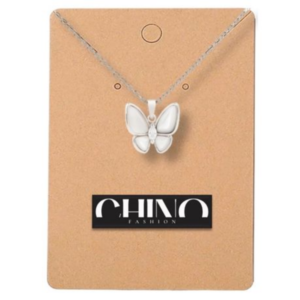 Flutter into Elegance with Our Pearl Coloured " Silver" Butterfly Pendant