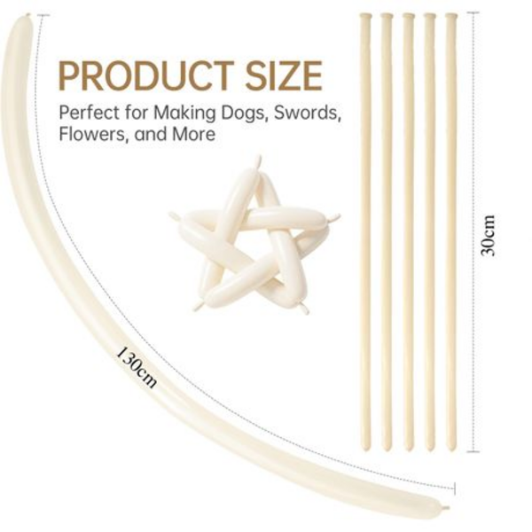 200-Count Long Latex Modeling Balloon Kit- White & Natural Hand Pump