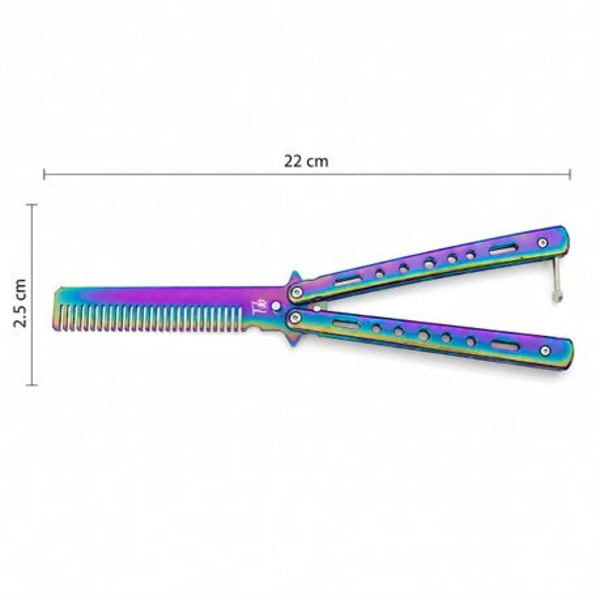 Trainer Non Sharp Butterfly Comb Knife - Rainbow Multi Colour Practice Tool
