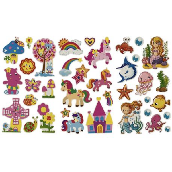 3D Foam Stickers Set - Unicorns, Mermaids, and Summer Fun