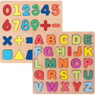 Build, Learn, and Play - Wooden Alphabet, Number, and Shape Blocks for Kids