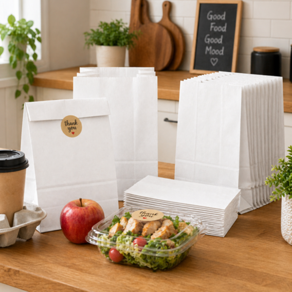 100 Pack Kraft Paper Gift Bags - 13x20cm Small Brown & White Treat Bags - Image 10
