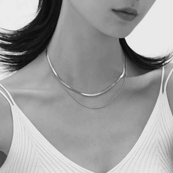 Chino "Gold" or "Silver" Herringbone Necklace Choker with Snake Chain - Image 11