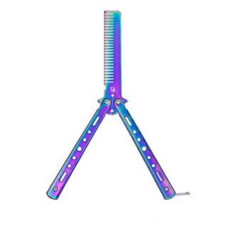 Trainer Non Sharp Butterfly Comb Knife - Rainbow Multi Colour Practice Tool