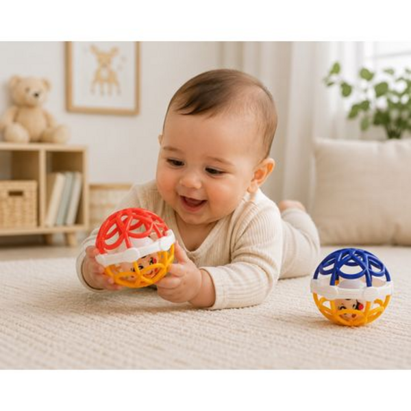 2 Soft-Touch Baby Teether Rattle Balls - Interactive Baby Rattle Set