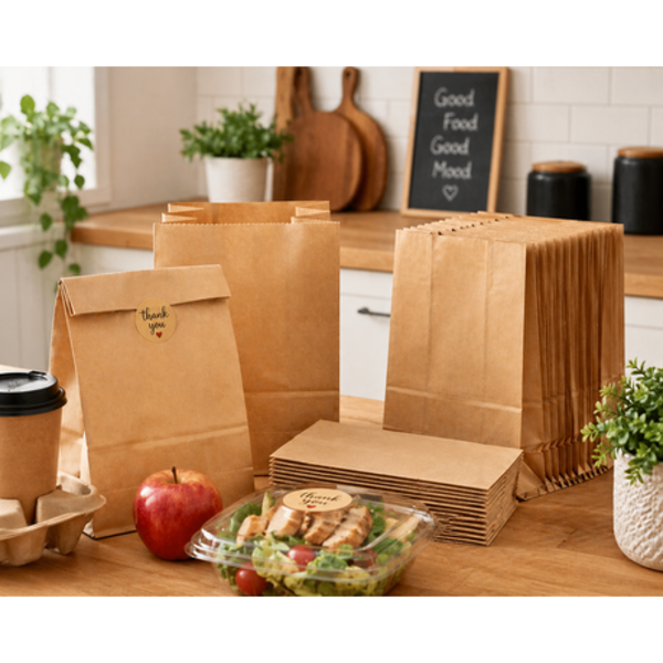 100 Pack Kraft Paper Gift Bags - 13x20cm Small Brown & White Treat Bags - Image 9