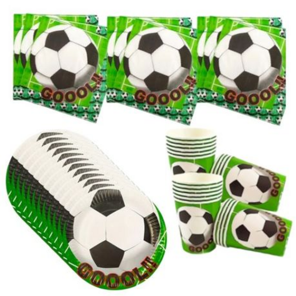 60-Piece Soccer GOAL Themed Disposable Partyware Set for 20 Guests