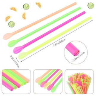 Add Fun to Your Drinks with Our Neon Spoon Scoop Straws - 2 Pack