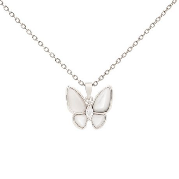 Flutter into Elegance with Our Pearl Coloured " Silver" Butterfly Pendant