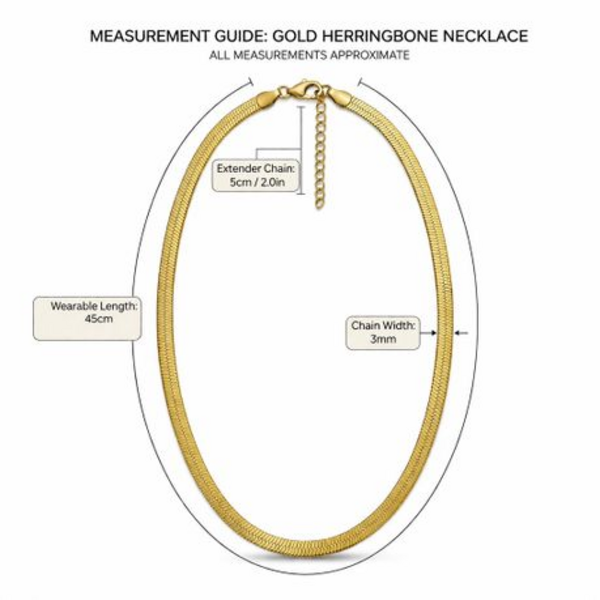 Necklace Choker Chain 45cm - Flat Snake / Herringbone - in Gold or Silver - Image 9