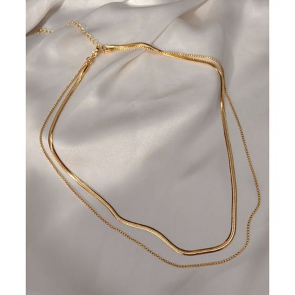 Chino "Gold" or "Silver" Herringbone Necklace Choker with Snake Chain