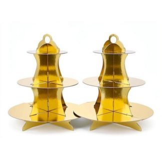 2 x Cupcake Cake Stand - 3-Tier Foil Covered Cardboard in Gold or Silver