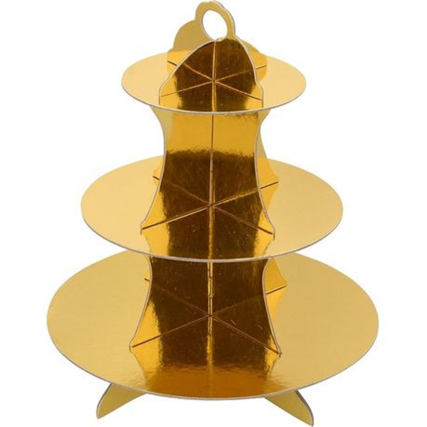 2 x Cupcake Cake Stand - 3-Tier Foil Covered Cardboard in Gold or Silver - Image 8