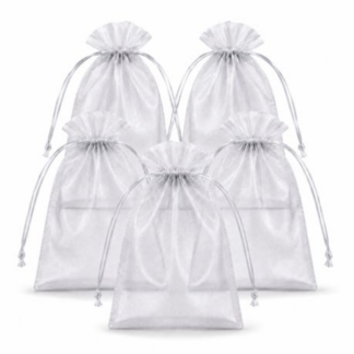 50 Organza 17cm x 23cm Bags in White, Black, Gold, Silver, Black and Red