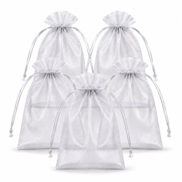 50 Organza 17cm x 23cm Bags in White, Black, Gold, Silver, Black and Red