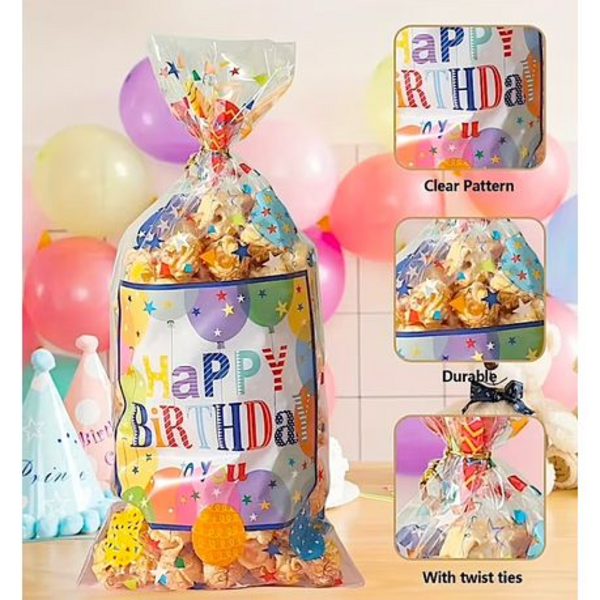 36 Colourful Cellophane Treat Bags for Birthday Parties, Sweets and Gifts