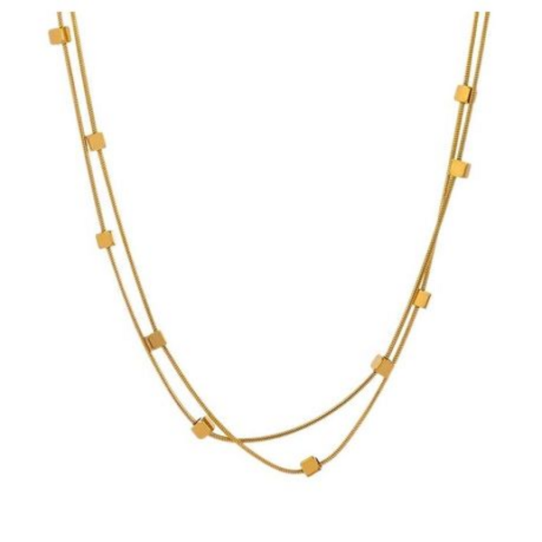 Unique Interlinked Mini Square Beads Stainless Steel Golden Necklace
